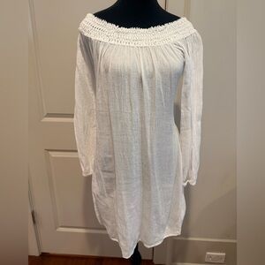 Gauze White Off-Shoulder Swim Coverup by Cotton Natural